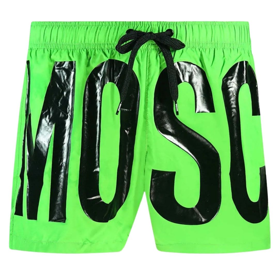 Moschino Brand Print Logo Bright Green Short Swim Shorts M