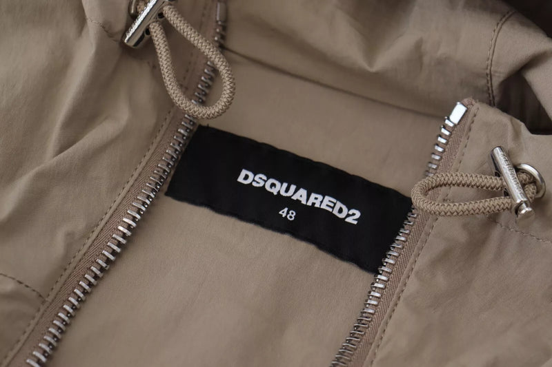 Dsquared² Brown Gray Sleeves Hooded Full Zip Jacket