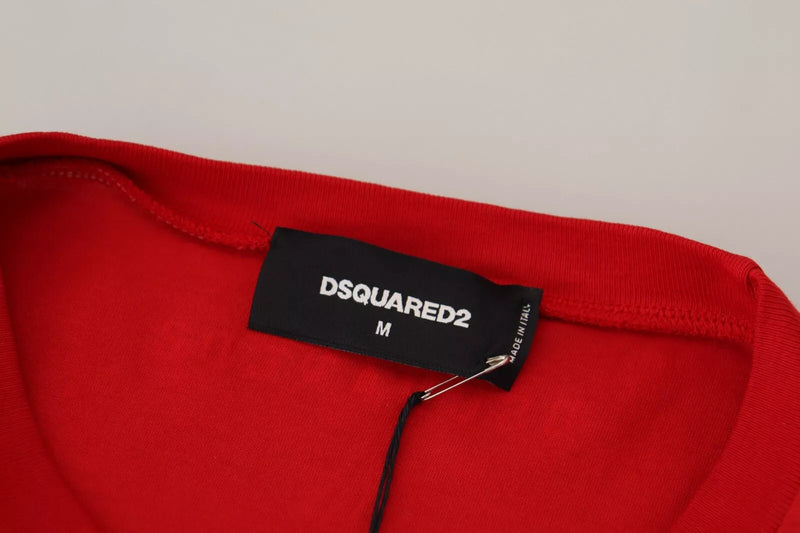 Dsquared² Rotes bedrucktes Baumwoll-T-Shirt mit kurzen Ärmeln und Rundhalsausschnitt