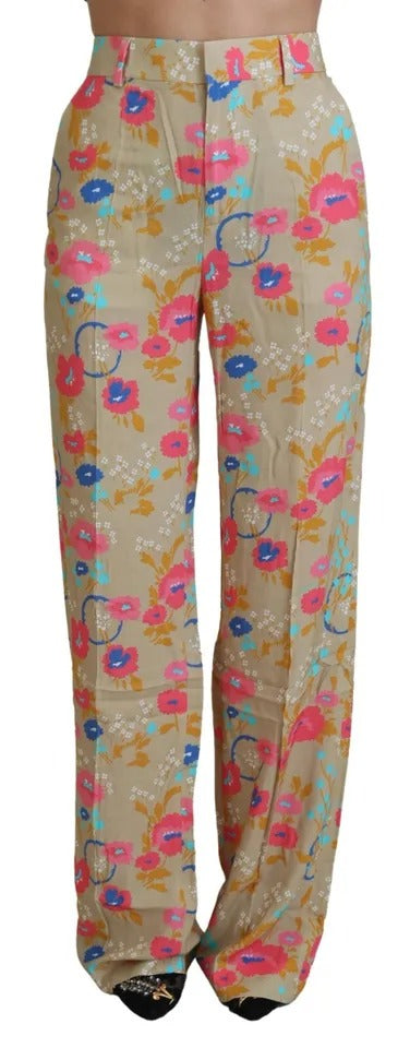 Dsquared² Beige Floral High Waist Straight Pants