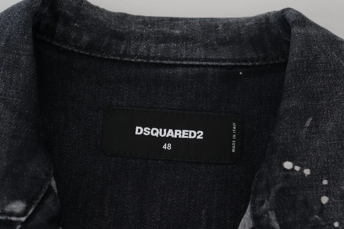 Dsquared² – Graue Jeansjacke mit durchgehenden Knopftaschen und Batikmuster