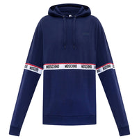 Moschino Branded Taped Chest Navy Blue Hoodie S