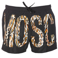 Moschino Leopard Print Logo Black Short Swim Shorts S