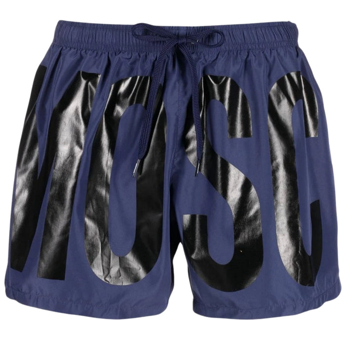 Moschino Brand Print Logo Navy Blue Short Swim Shorts XS