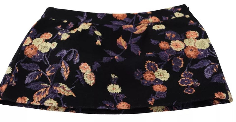 Dsquared² Black Floral Embroidery Mid Waist A-line Mini Skirt