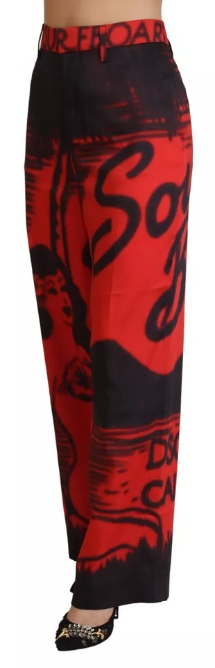Dsquared² Red Printed High Waist Straight Pants