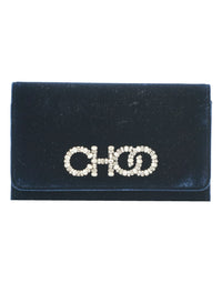 Jimmy Choo Navy Blue Leather And Satin Shoulder Bag