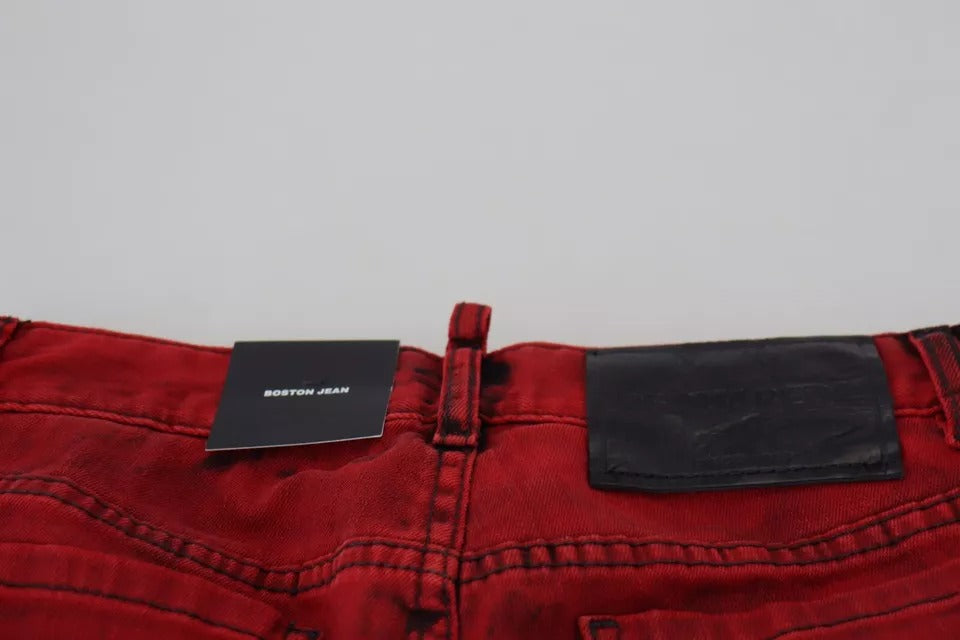 Dsquared² Red Low Waist Cotton Stretch Skinny Pants