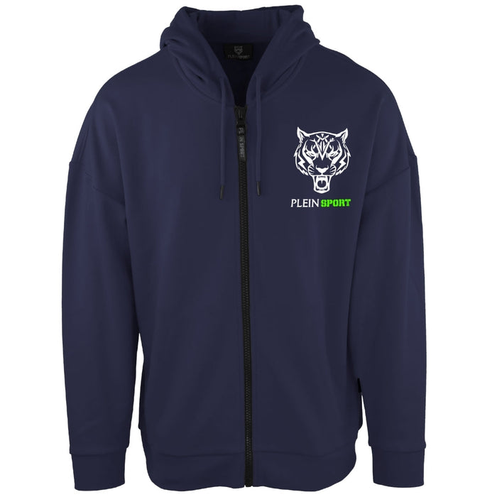 Plein Sport Green Logo Navy Blue Zip-Up Hoodie S