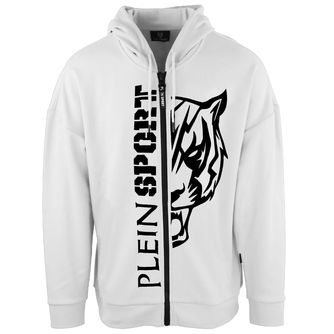 Plein Sport Large Black Logo White Zip-Up Hoodie S