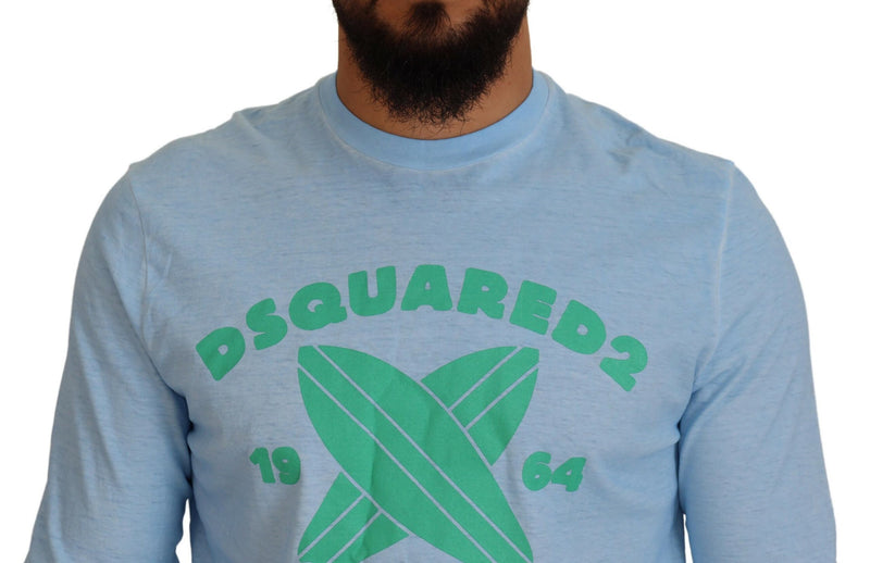 Dsquared² Light Blue Printed Long Sleeves Men Sweater