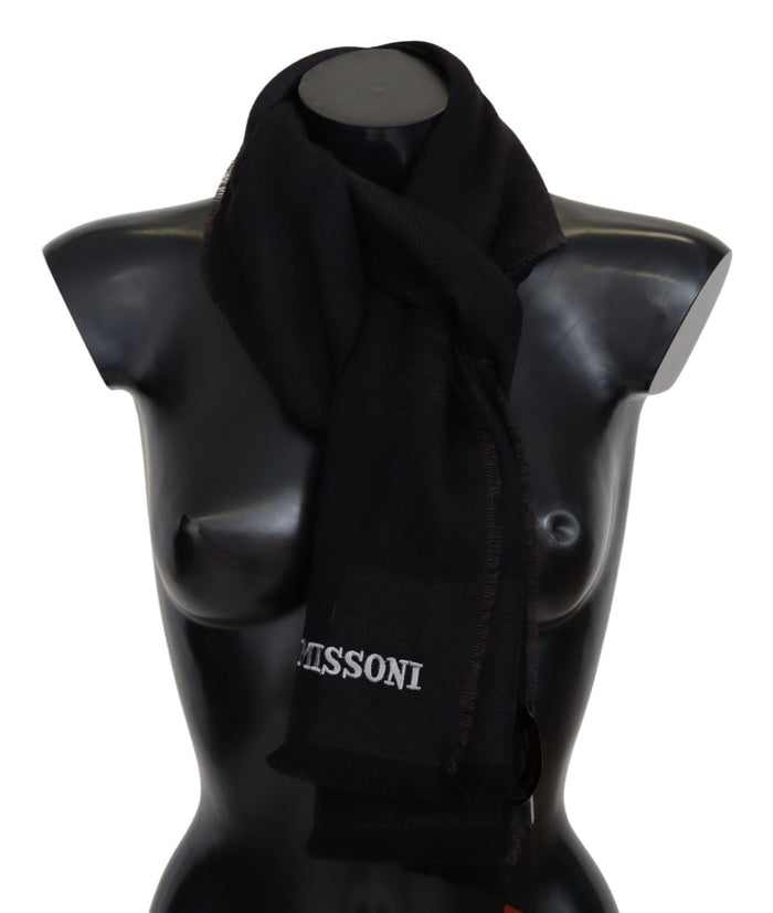 Missoni – Eleganter schwarzer Wollschal mit Logo-Stickerei