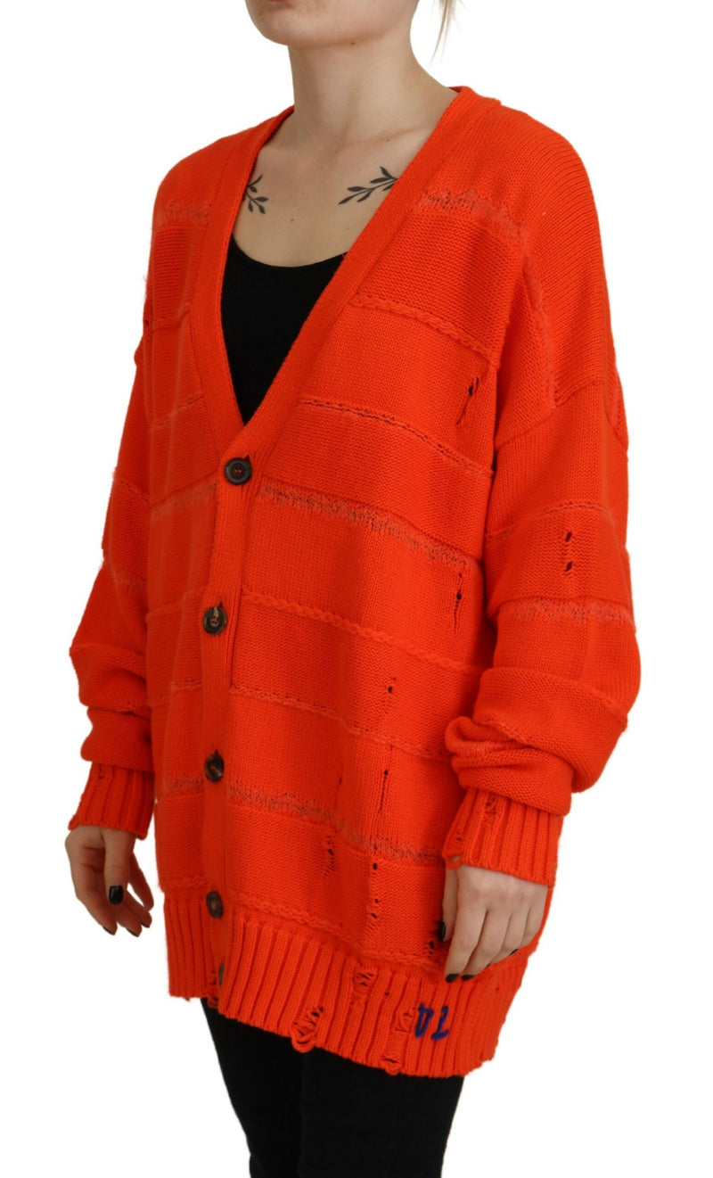 Dsquared² Orange Cotton Knitted Buttoned Cardigan Sweater
