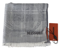 Missoni Chic Unisex-Wollschal in Grau mit Logo-Stickerei