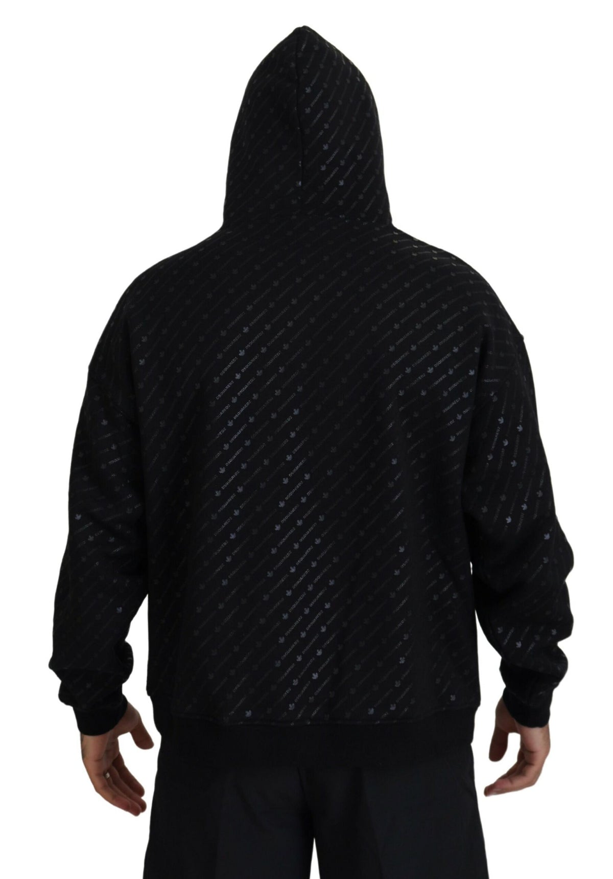 Dsquared² Black Cotton Hooded Printed Men Pullover Sweater