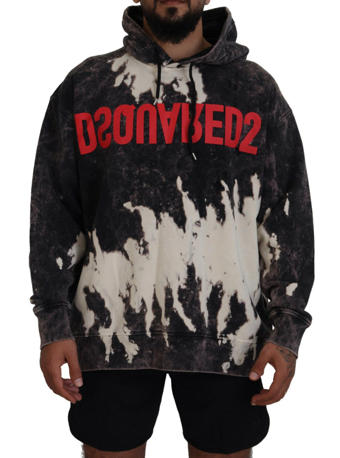 Dsquared² Gray Wash Hooded Printed Men Pullover Sweater