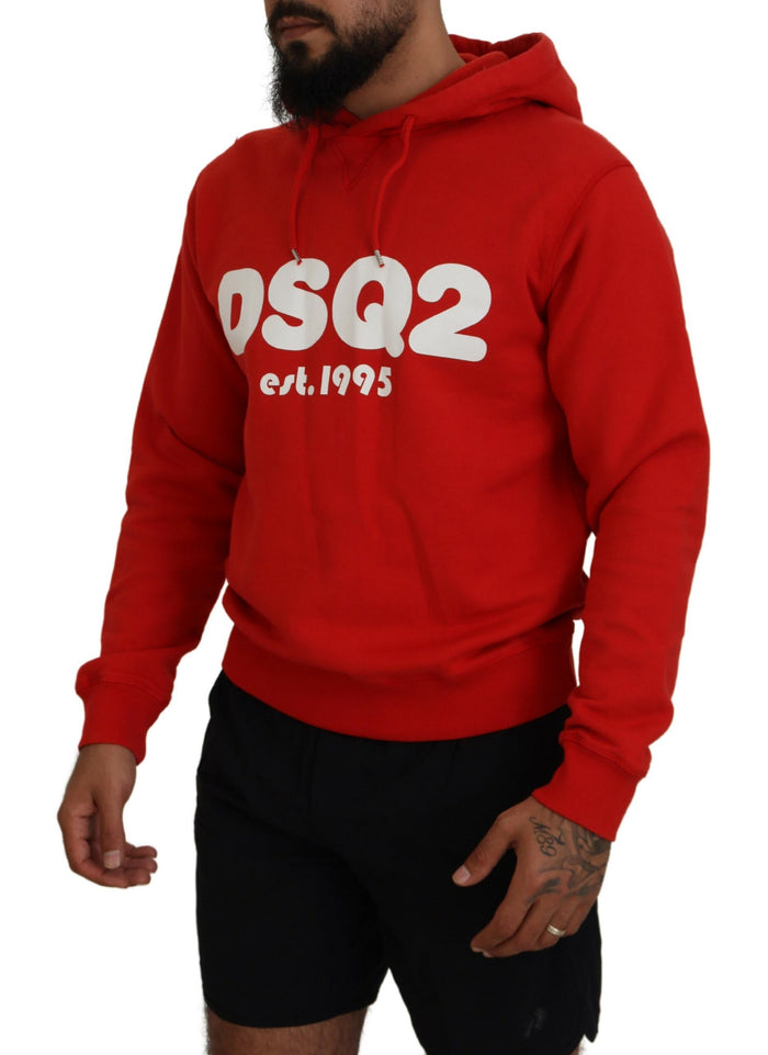 Dsquared² Red Cotton Hooded Printed Men Pullover Sweater