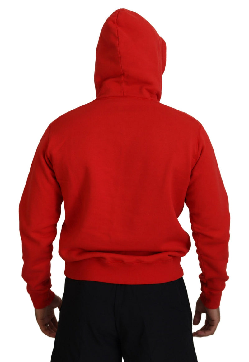 Dsquared² Red Cotton Hooded Printed Men Pullover Sweater