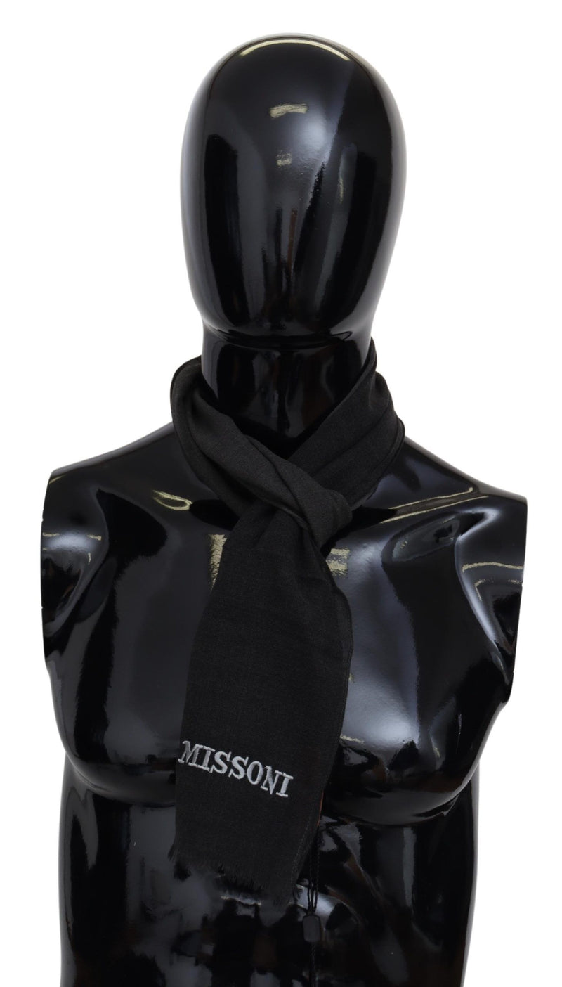 Missoni – Eleganter schwarzer Wollschal mit gesticktem Logo