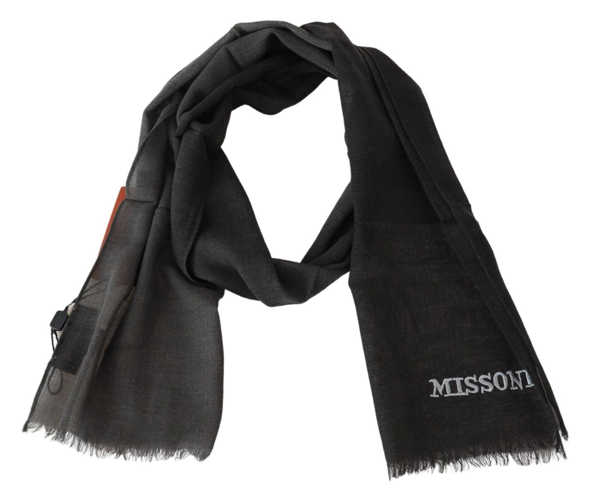 Missoni – Eleganter schwarzer Wollschal mit gesticktem Logo