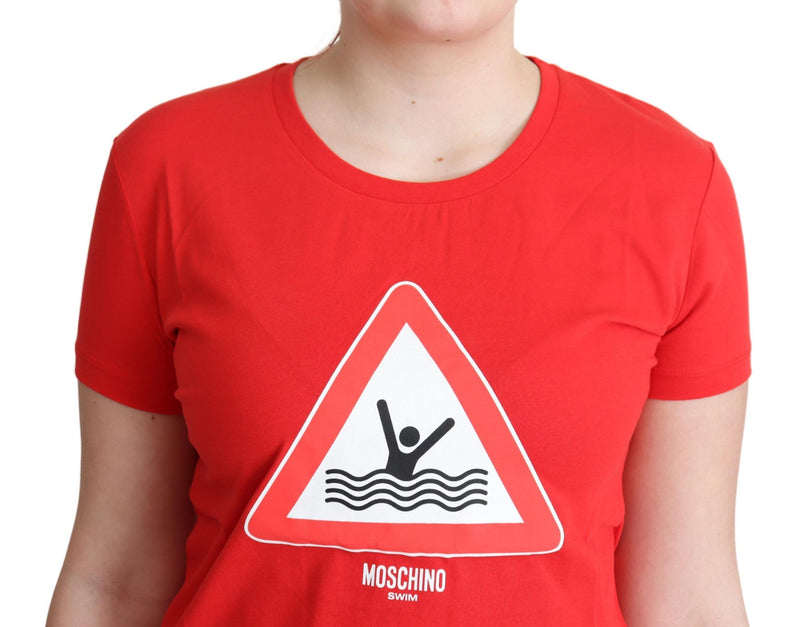 Moschino Chic Rotes Baumwoll-T-Shirt mit Grafik