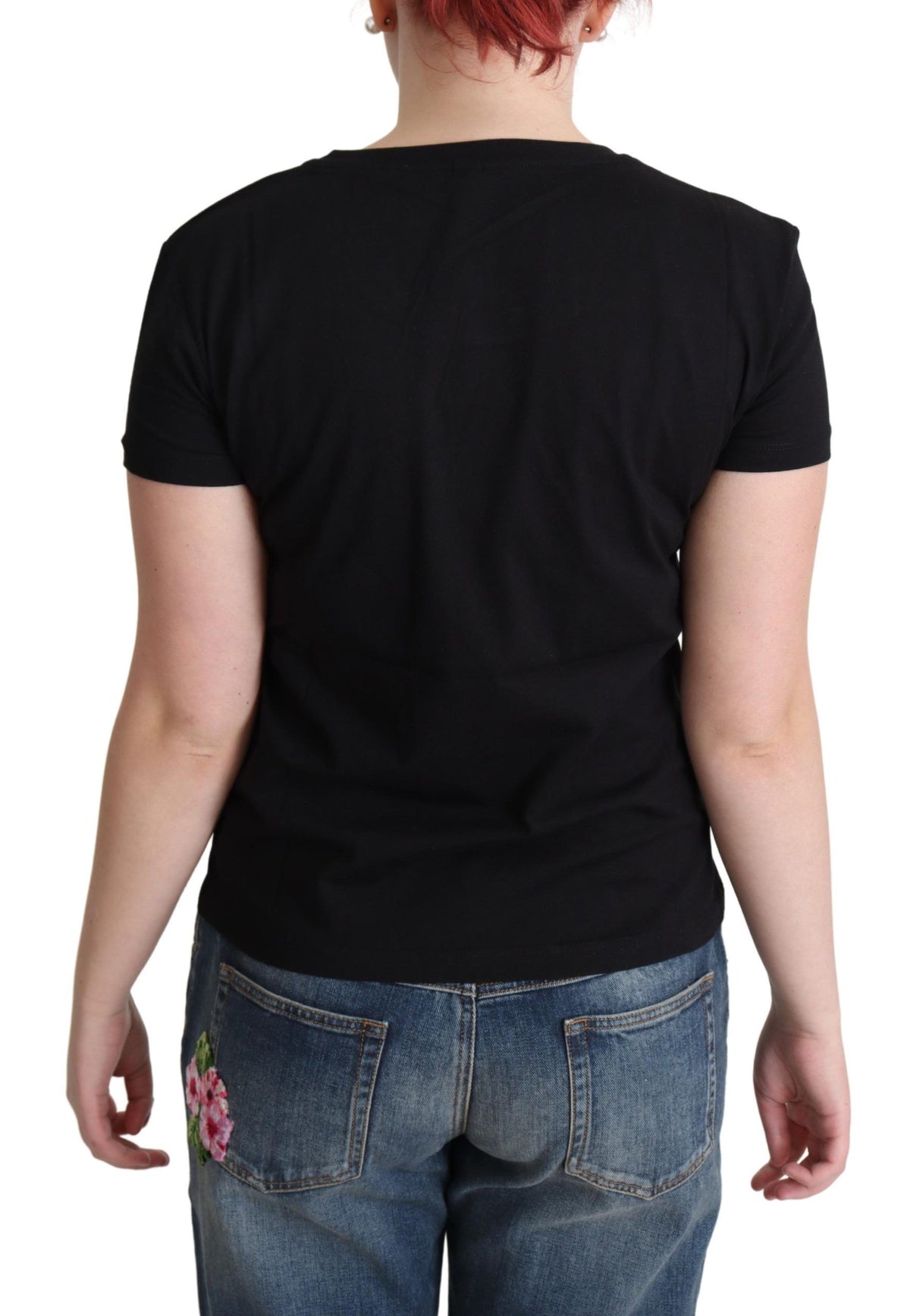 Moschino Chic – Schwarzes Baumwoll-T-Shirt mit verspieltem Aufdruck