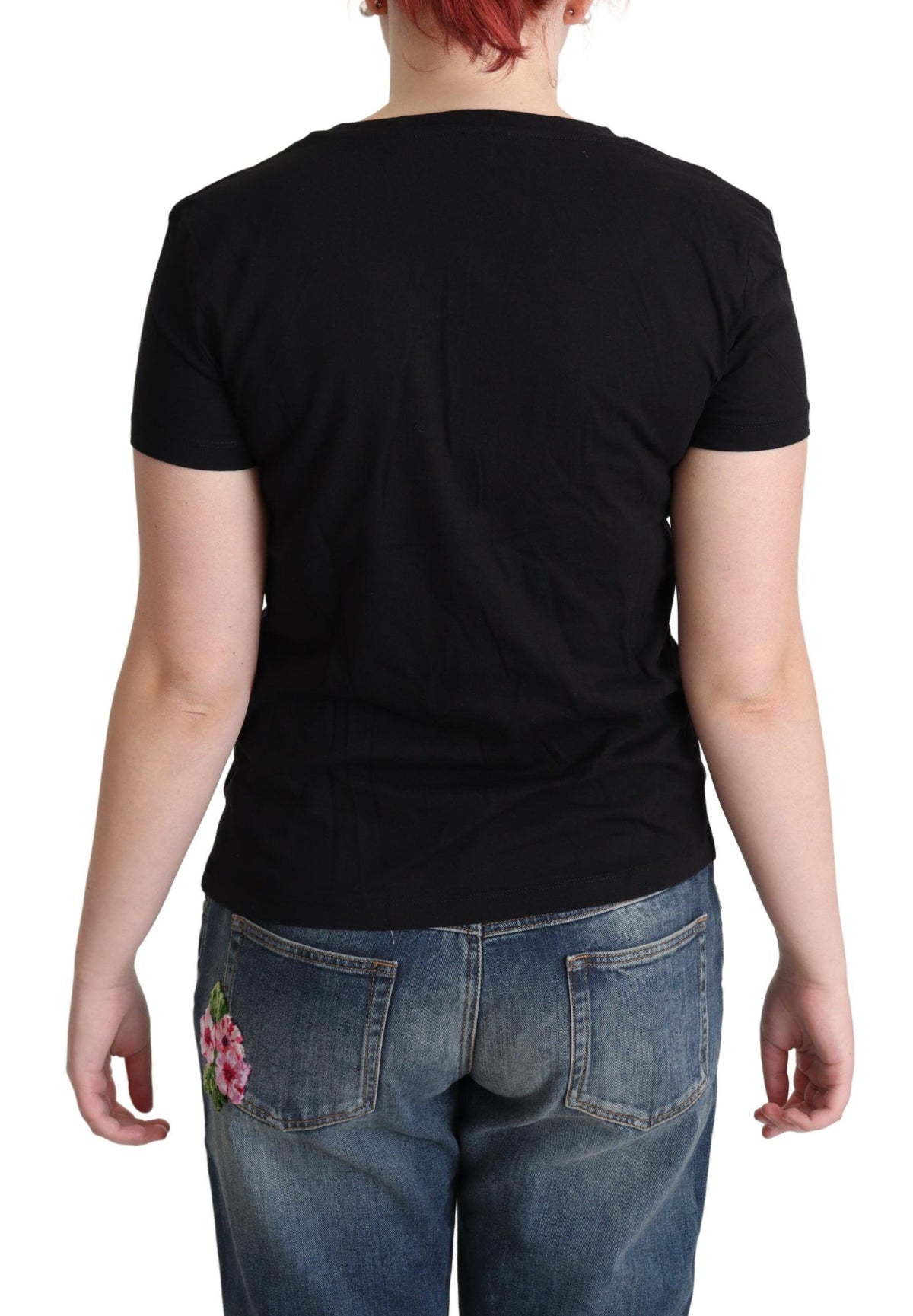 Moschino Chic Schwarzes Rundhals-T-Shirt aus Baumwolle