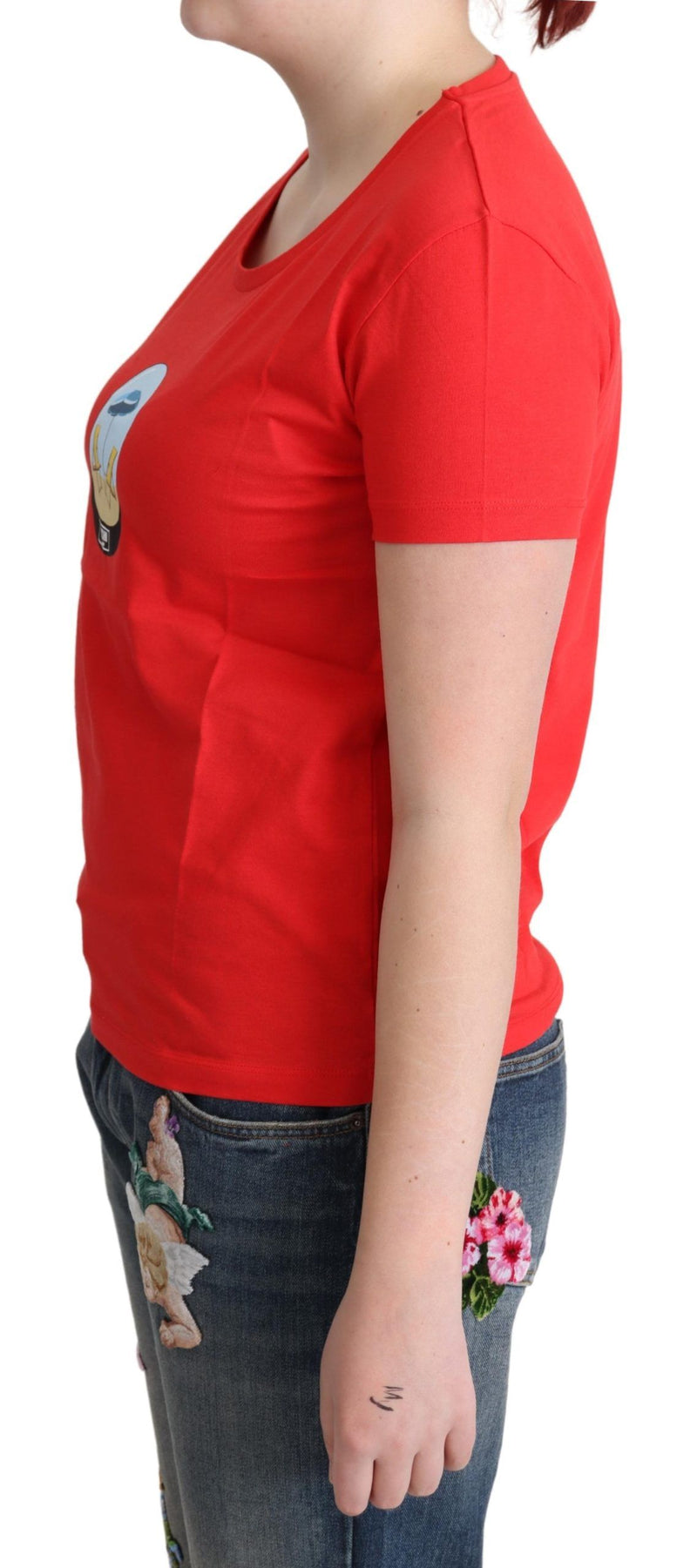 Rotes Baumwoll-T-Shirt mit charakteristischem Print von Moschino Chic