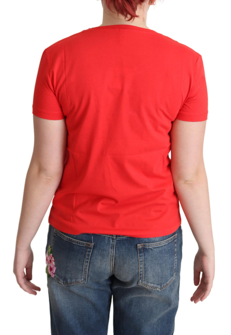 Rotes Baumwoll-T-Shirt mit charakteristischem Print von Moschino Chic