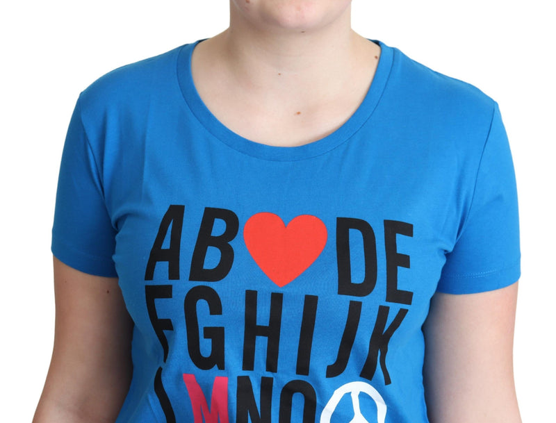 Moschino Chic – Baumwoll-T-Shirt mit Alphabet-Print in Blau
