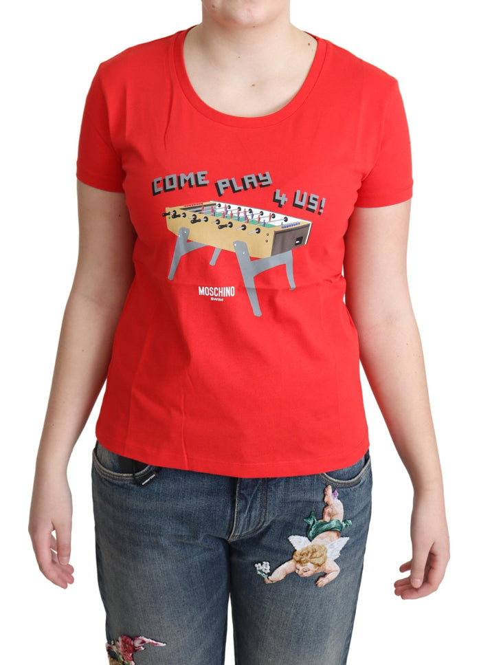 Moschino Chic – Rotes Baumwoll-T-Shirt mit verspieltem Aufdruck
