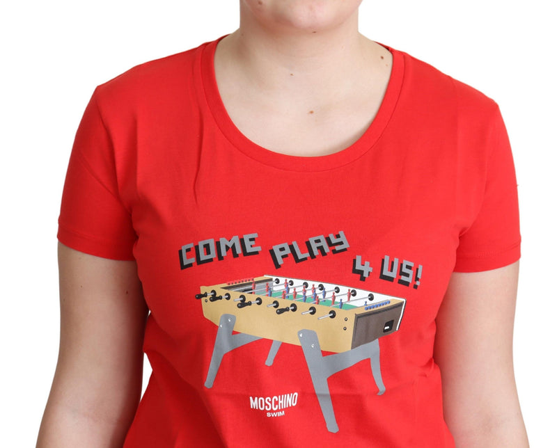 Moschino Chic – Rotes Baumwoll-T-Shirt mit verspieltem Aufdruck