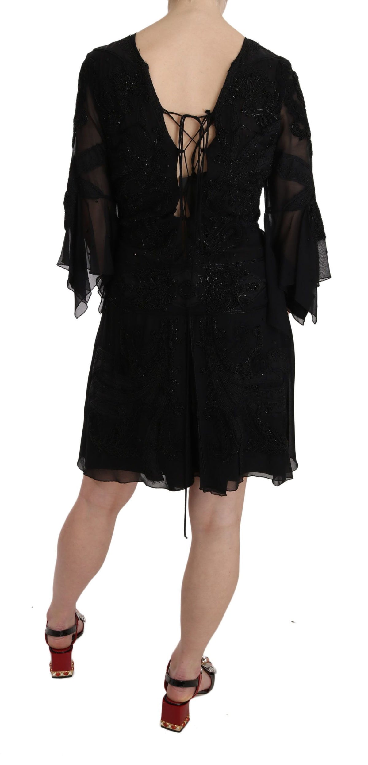 John Richmond – Elegantes schwarzes Minikleid aus Seide mit Pailletten