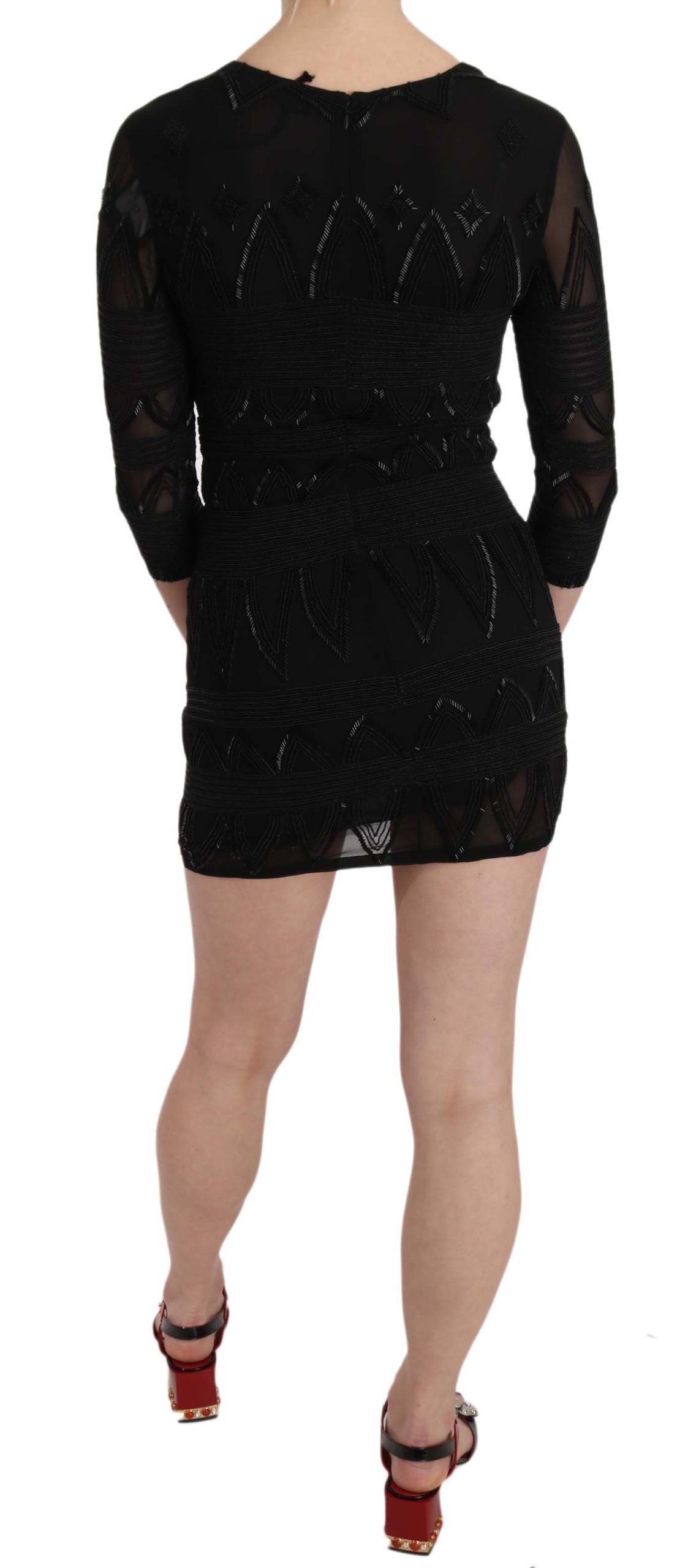 John Richmond Elegantes schwarzes Minikleid aus Seide mit Pailletten