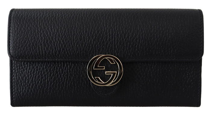 Gucci – Elegante schwarze Lederbrieftasche mit GG-Schnappverschluss