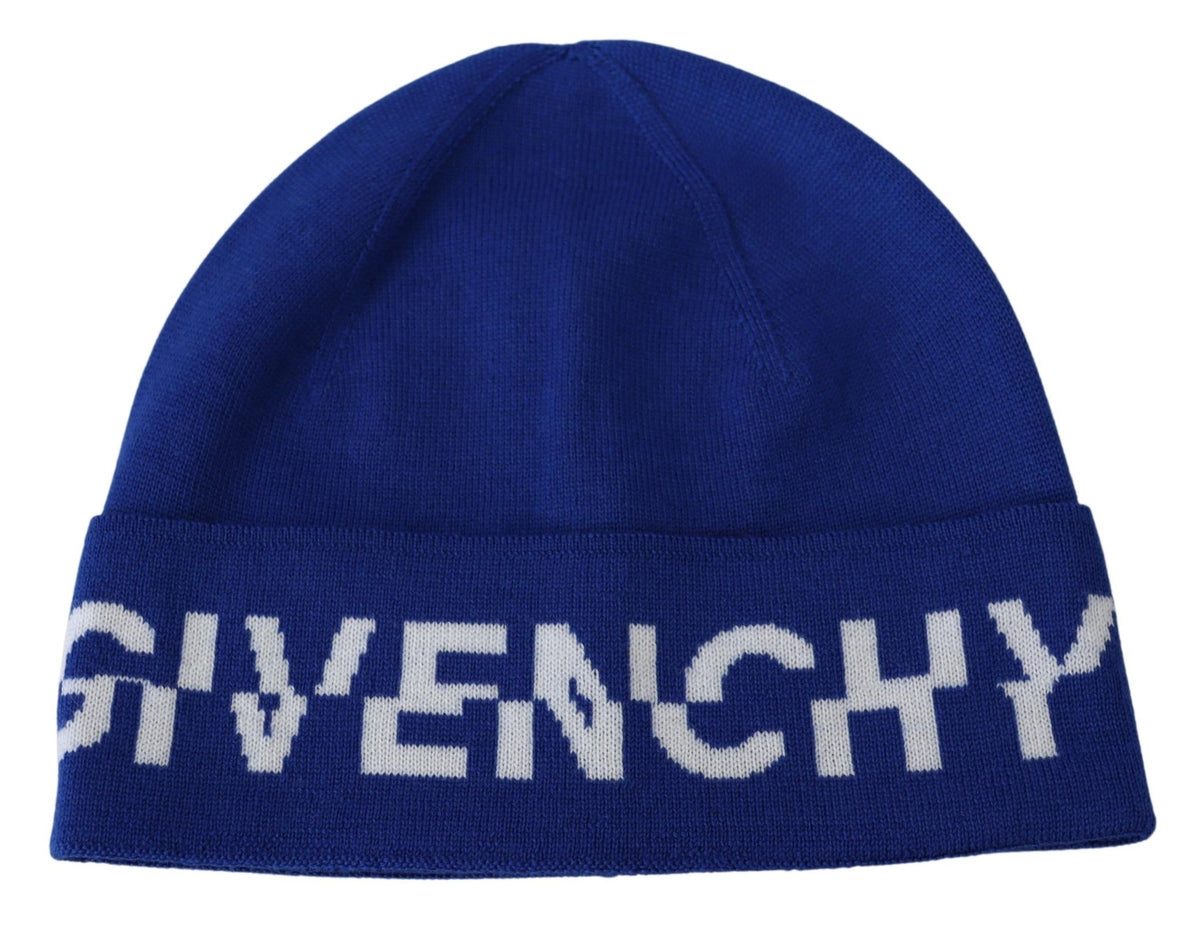 Givenchy Chic Unisex-Mütze aus kobaltfarbener Wolle mit Logodetail