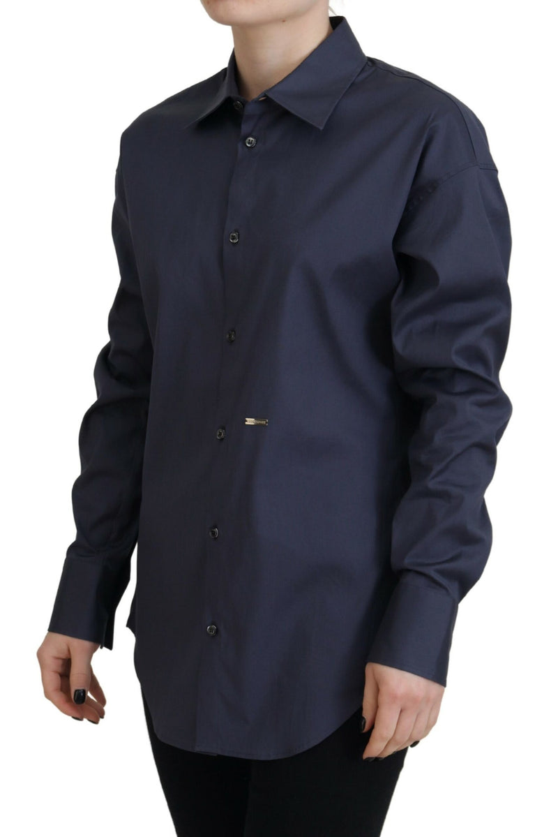 Dsquared² Navy Blue Cotton Button Down Collared Shirt Top