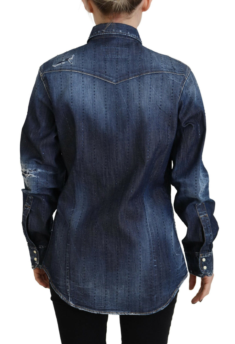 Dsquared² Blue Washed Cotton Button Down Collared Denim Top