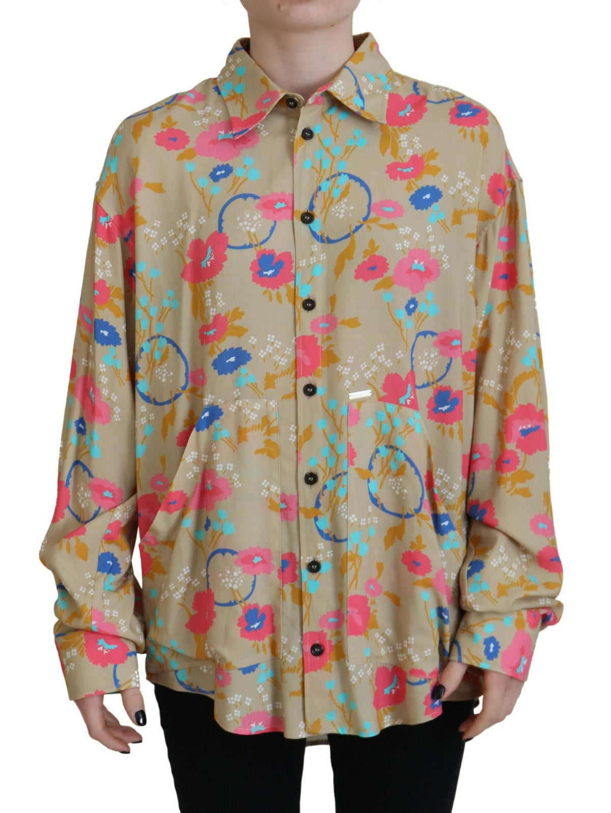 Dsquared² Beige Floral Collared Button Down Long Sleeves Shirt