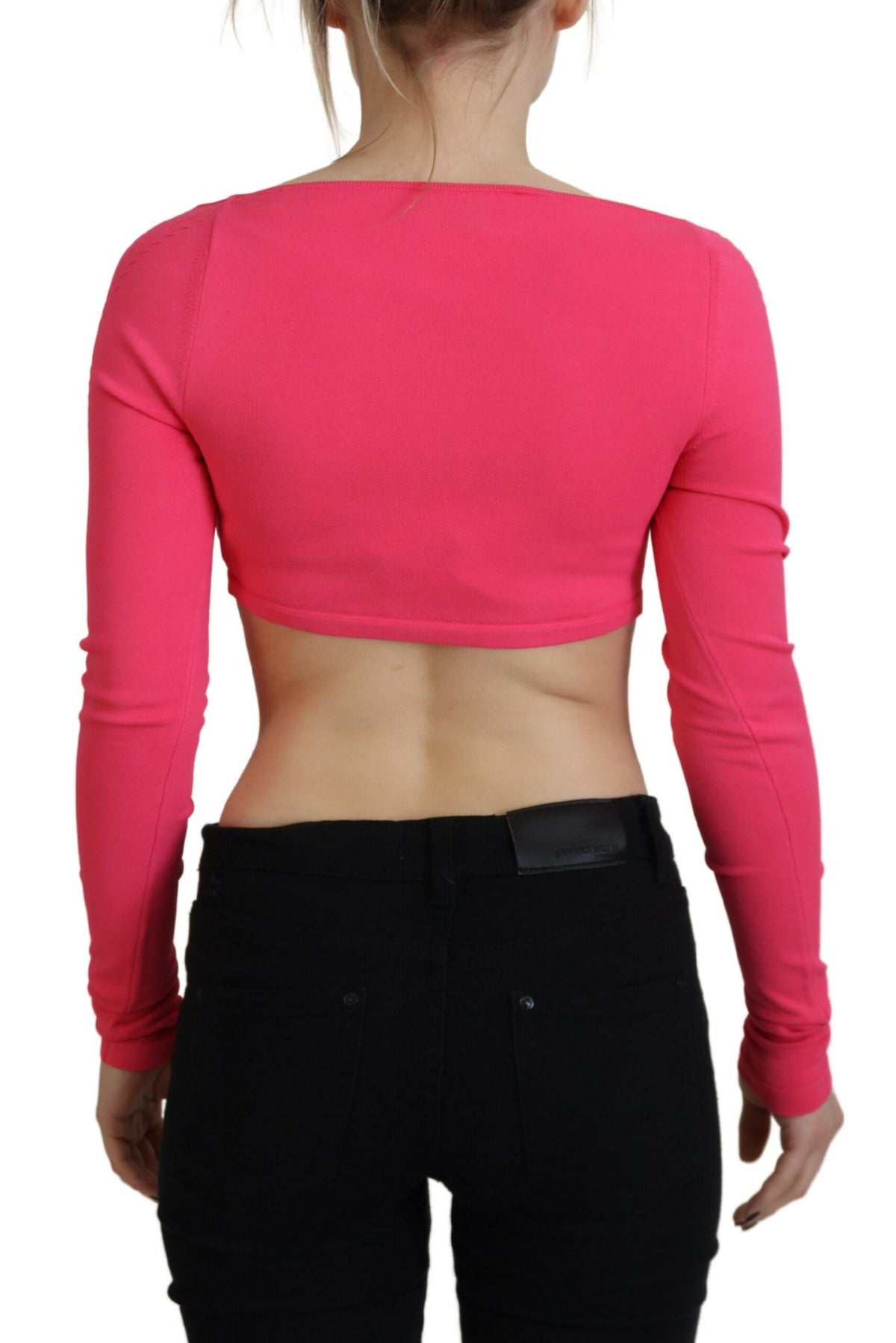 Dsquared² Pink Viscose Knit Square Neck Long Sleeves Top