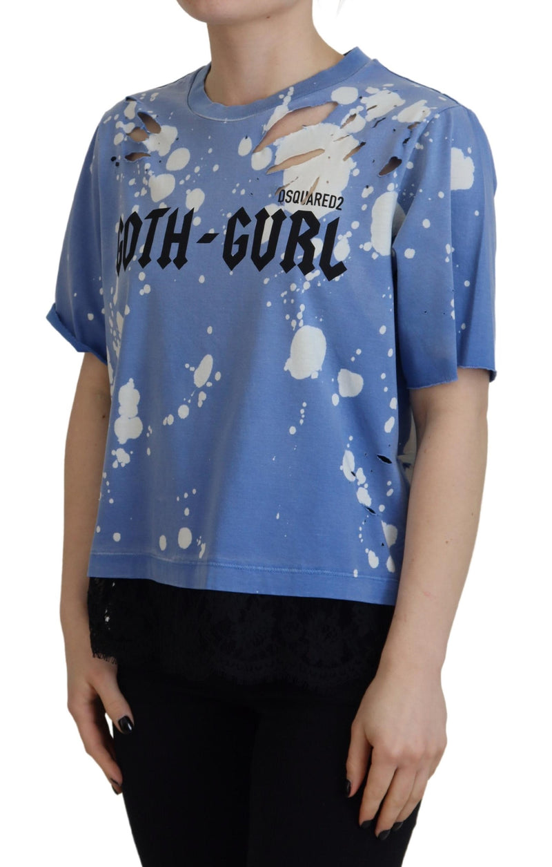 Dsquared² Blue Goth Gurl Print Black Lace Cotton Tee T-shirt