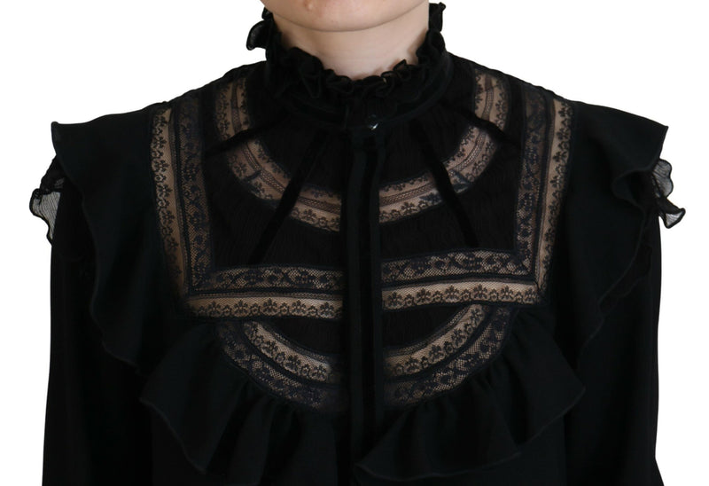 Dsquared² Black Lace Trim Turtle Neck Long Sleeves Top