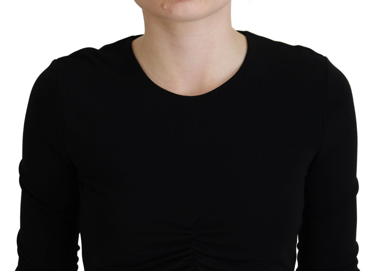 Dsquared² Black Viscose Cropped Round Neck Long Sleeves Top