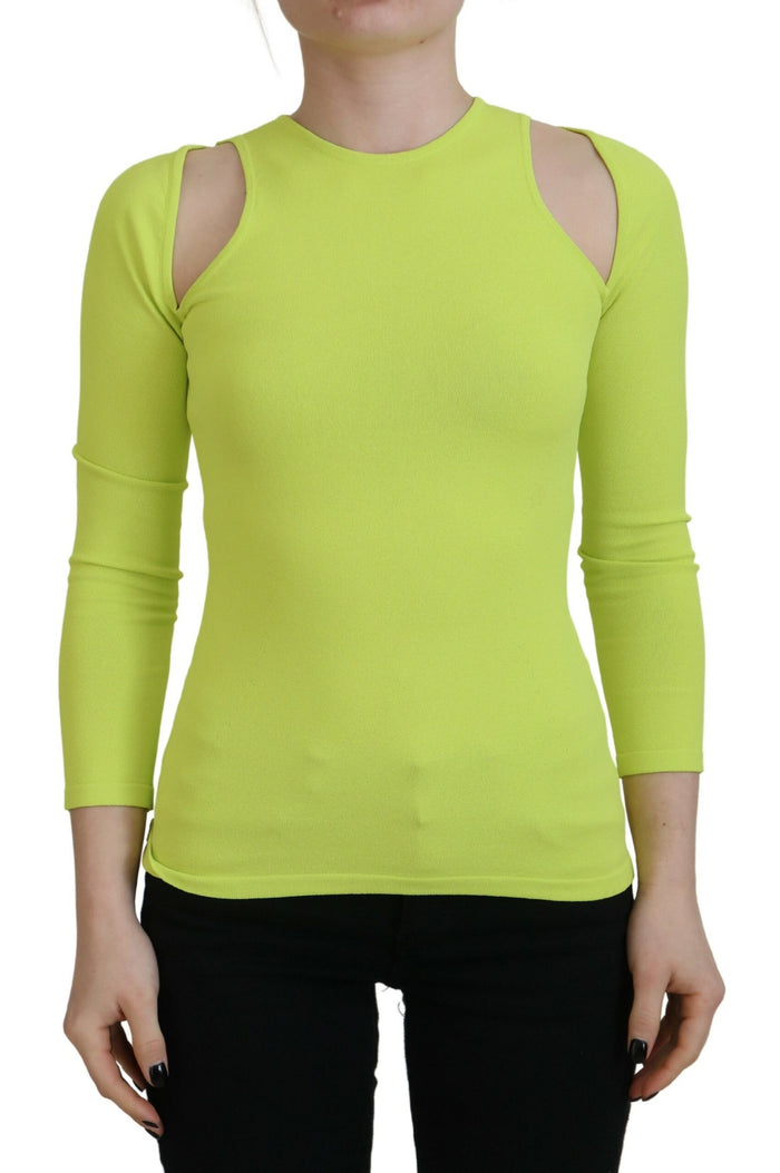 Dsquared² Yellow Green Viscose Open Shoulder Long Sleeves Top