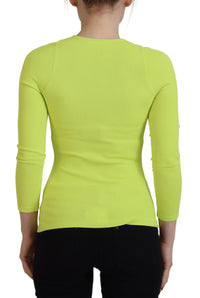 Dsquared² Yellow Green Viscose Open Shoulder Long Sleeves Top
