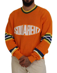 Dsquared² Orange Printed Long Sleeves Men Pullover Sweater