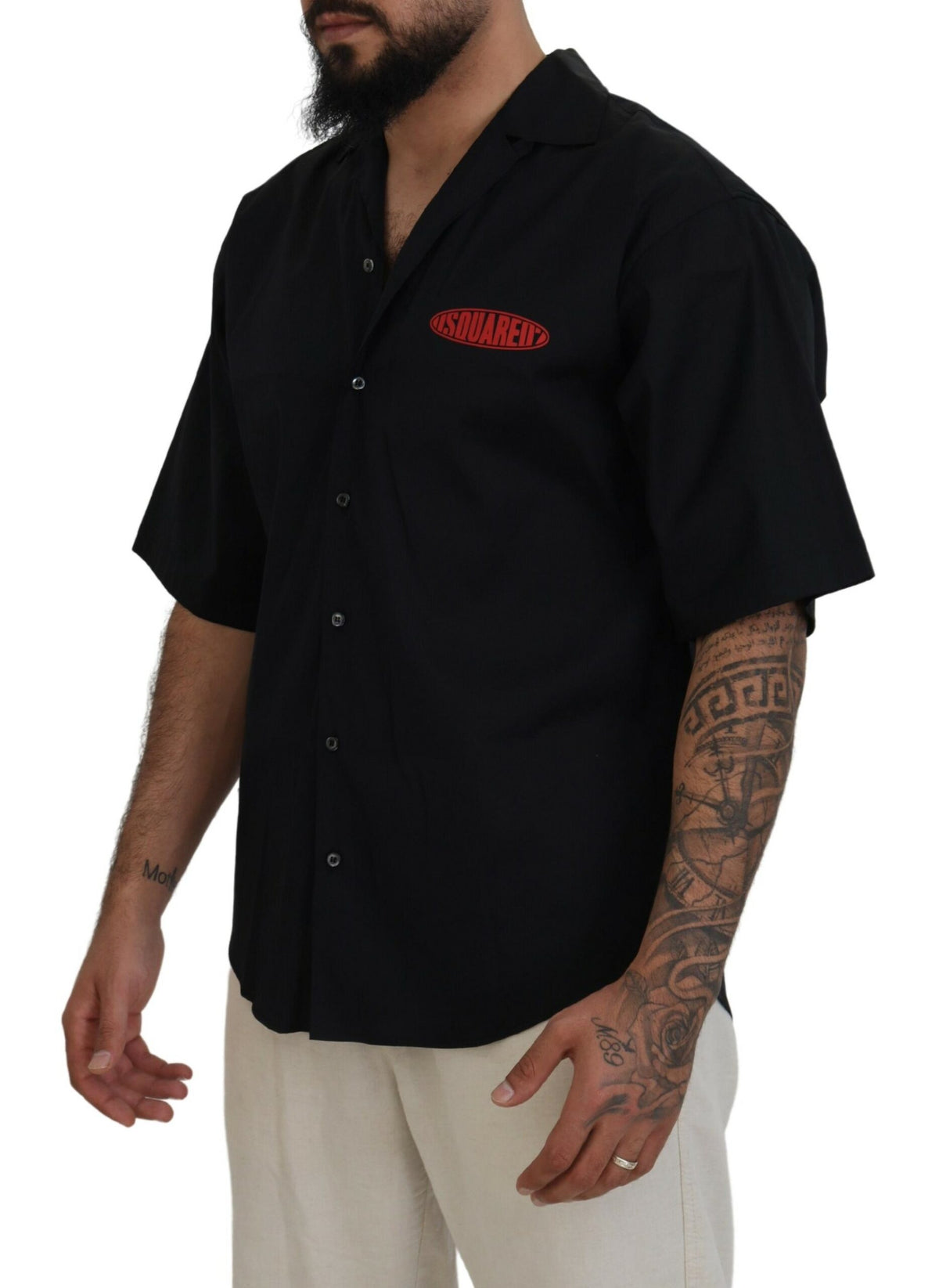 Dsquared² – Schwarzes, kurzärmliges Hemd aus Baumwolle mit Kragen und Logo-Print