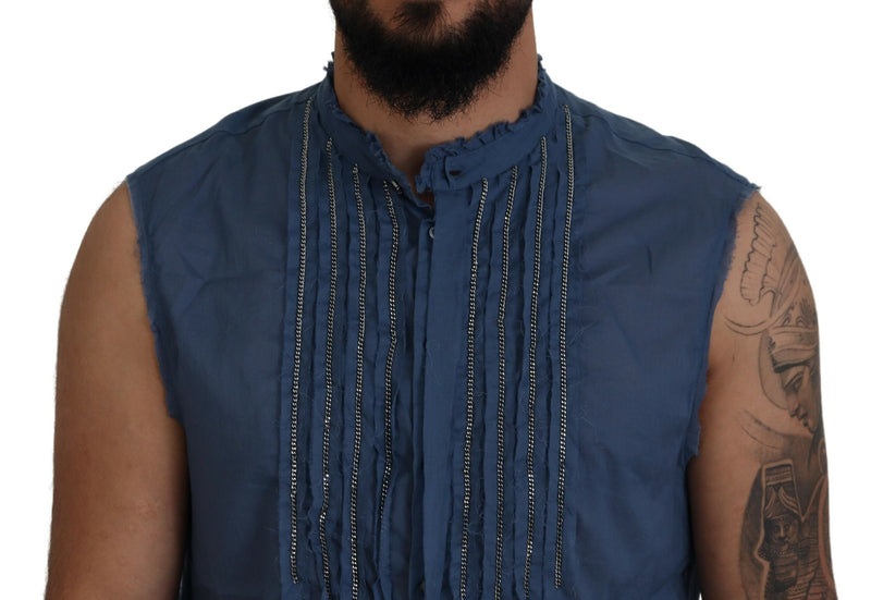 Dsquared² – Ärmelloses Hemd aus Baumwolle mit Kettenverzierung, Blau