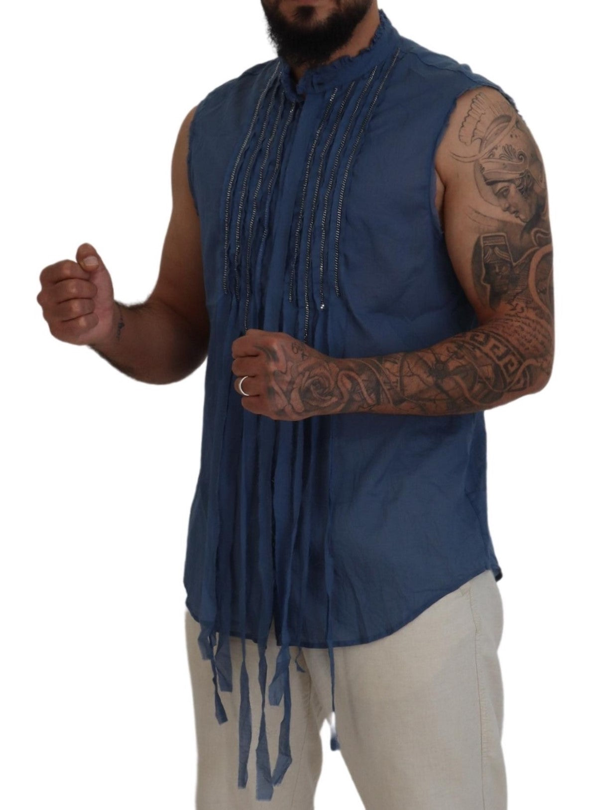 Dsquared² – Ärmelloses Hemd aus Baumwolle mit Kettenverzierung, Blau