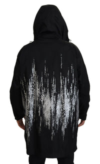 Dsquared² – Langer Mantel aus Nylon mit Kapuze und Print in Schwarz und Weiß